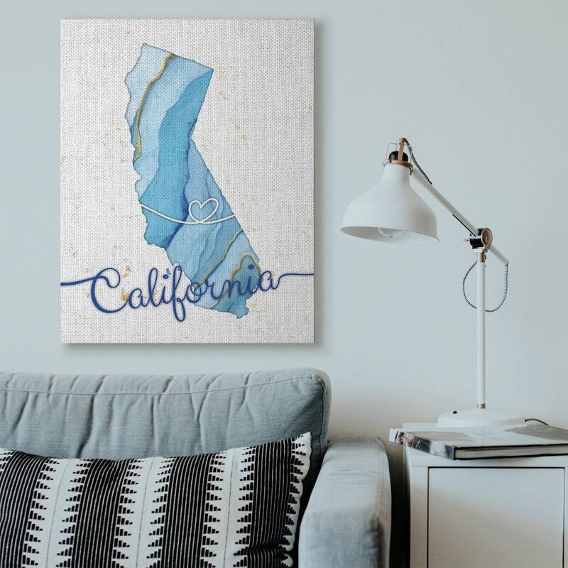 Stupell California Agate Blue US State Design Canvas Wall Art, Proudly Made in USA