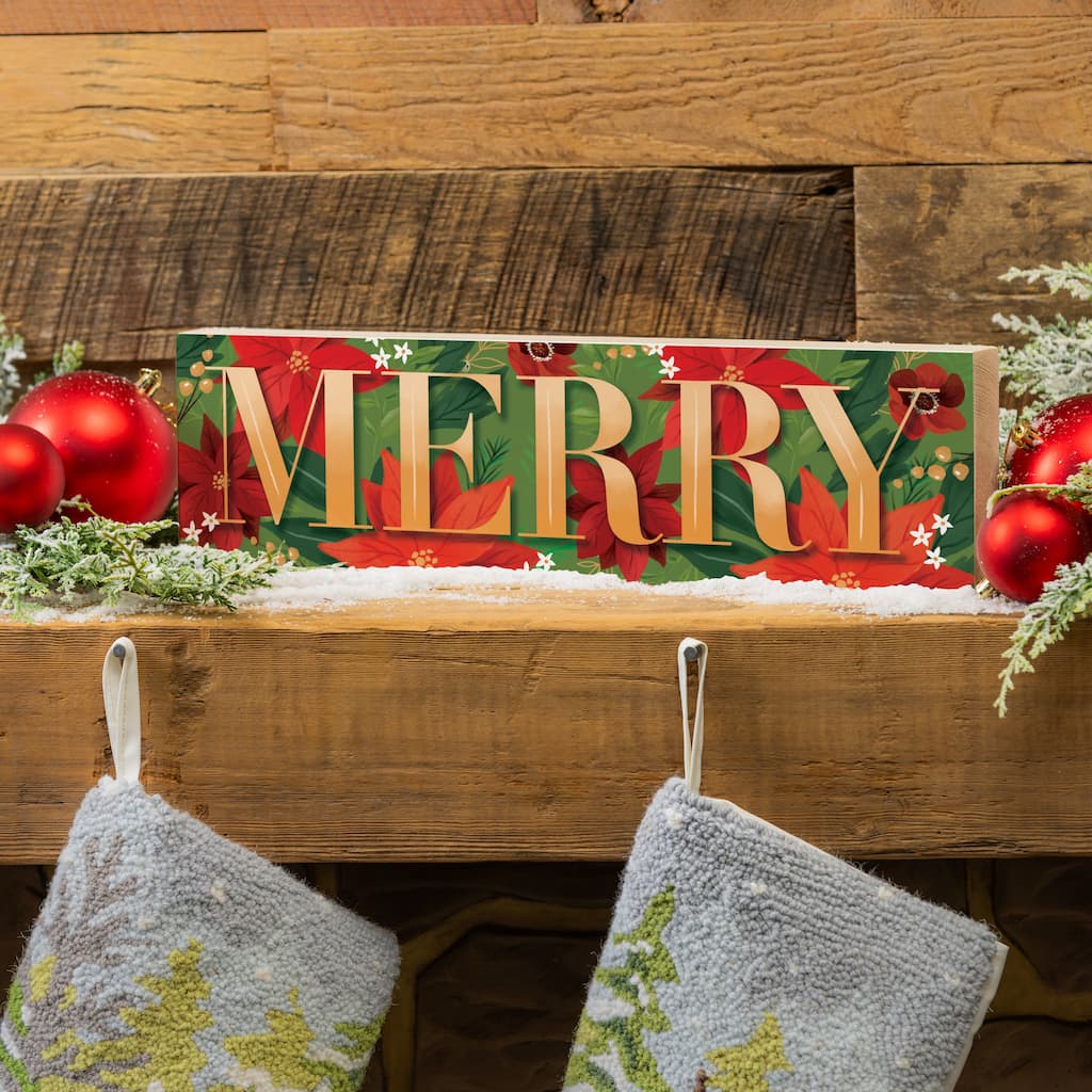 Holiday Mantel Sign - "Merry" - 18" x 5" - Multicolor