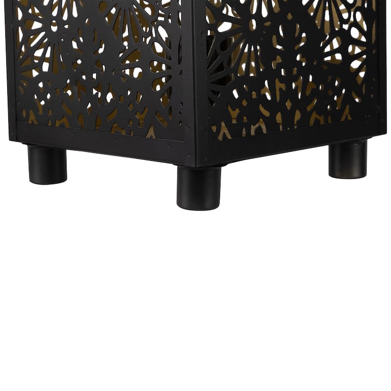 Floral Laser-Cut Iron Table Lamp - 11" - Black and Gold - 11