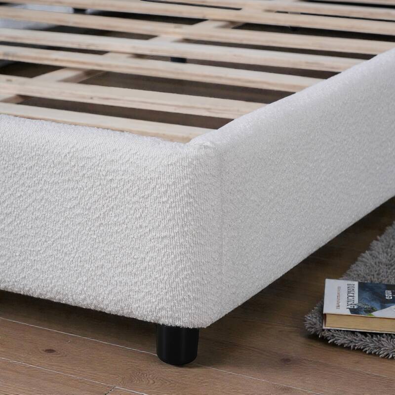 Twin/Queen/King Boucle Upholstered Bed Frame with Curved Half-Round Headboard, Platform Design, No Box Spring Needed
