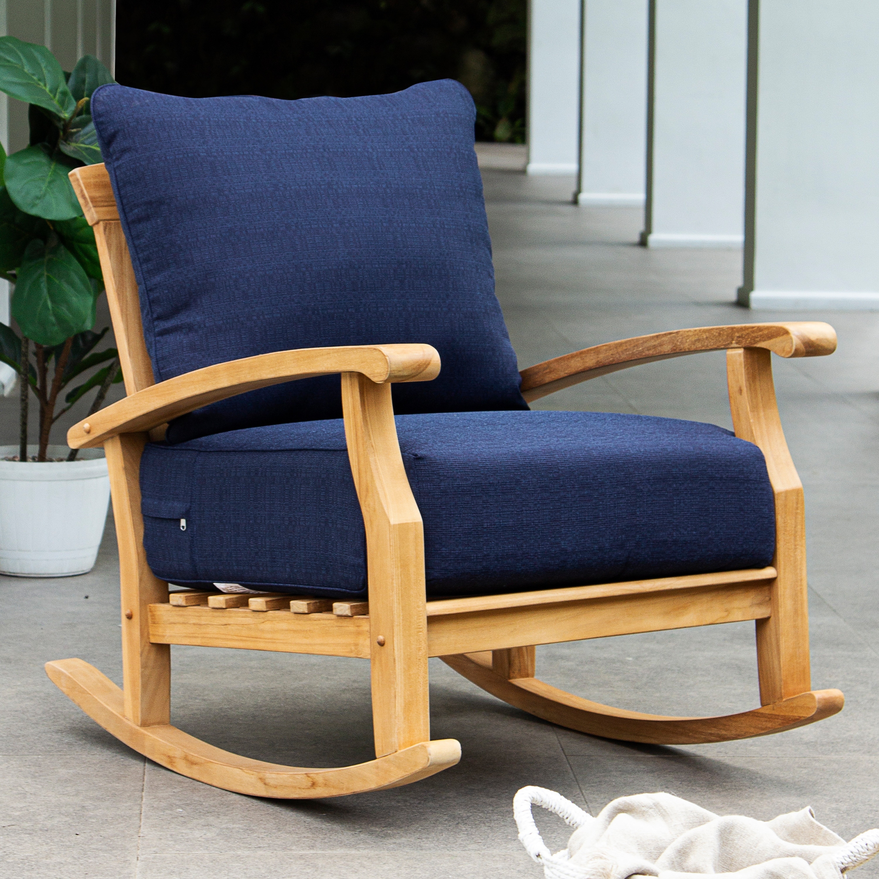 Cambridge Casual Leon Teak Outdoor Rocking Chair with Cushion