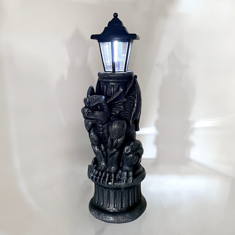 Gothic Guardian Gargoyle Led Solar Light Garden Statue - 20 X 7.5 X 5.75 inches