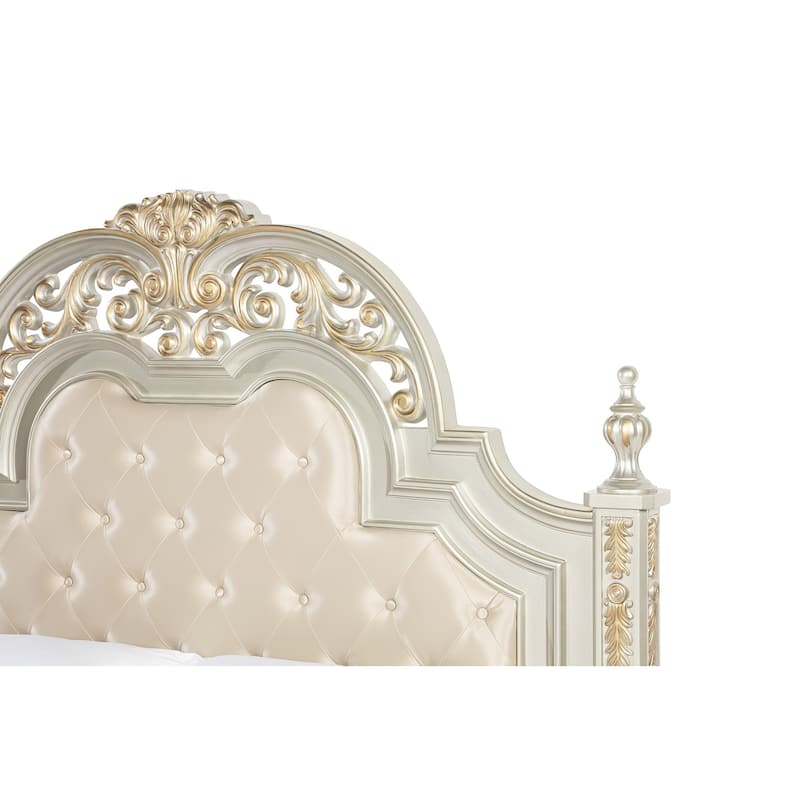 Lyon Cherry Wood Frame Faux Leather Upholstered Panel Bed
