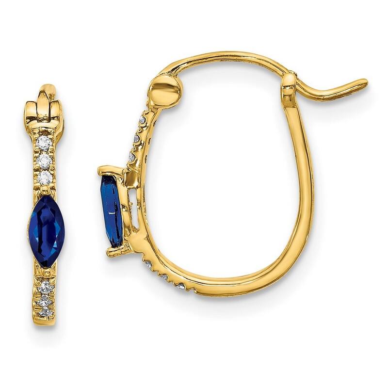 Curata 14k 1/20ct Diamond and Sapphire Hinged Hoop Earrings - 15x2mm Wide 3mm Thick