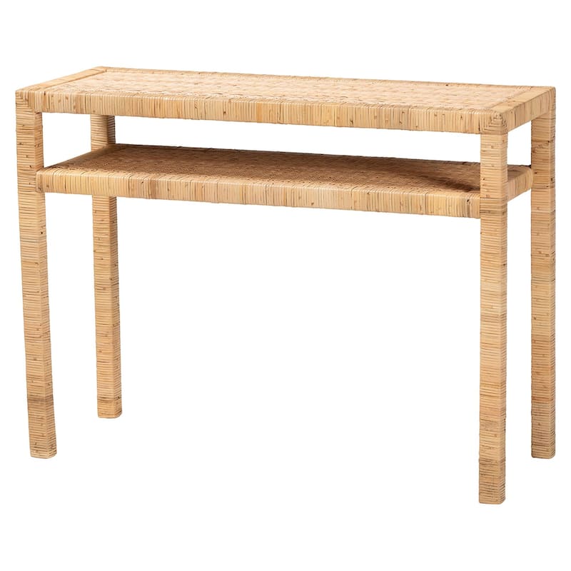 Kalimantan Bohemian Light Honey Rattan and Acacia Wood Console Table - Honey