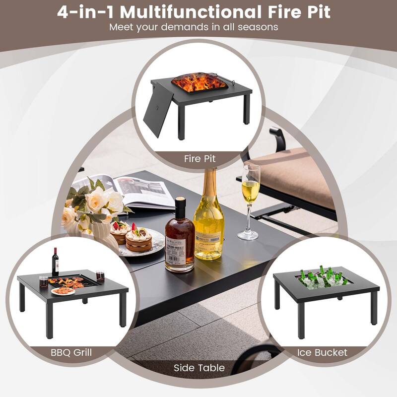 5 PCS Patio Dining Set Heavy-Duty Rocking Chairs w/ Fire Pit Table