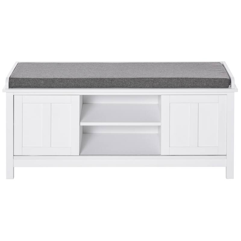 Entryway Shoe Bench Storage Ottoman with Sliding Doors, Adjustable Shelving, 6 Compartments, and Padded Seat, Holds 10 Pairs