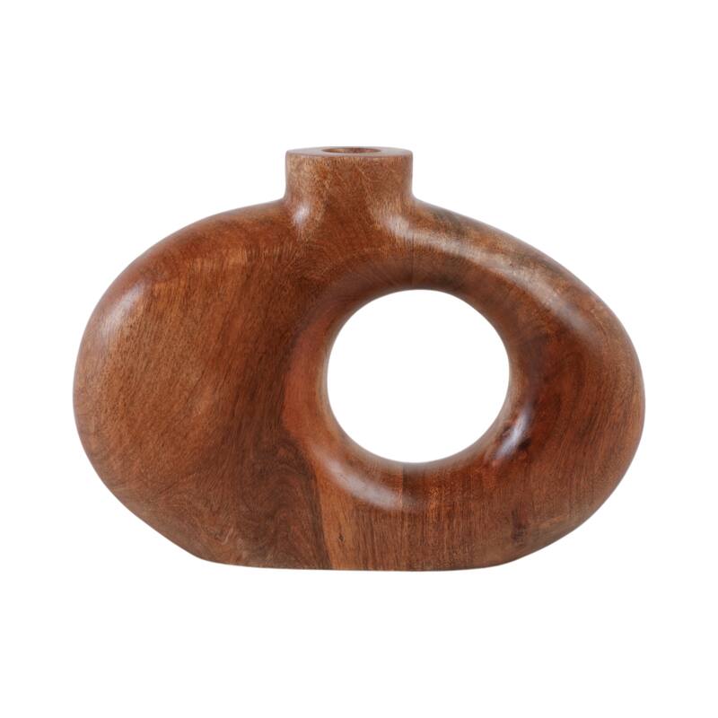 Mango Wood Modern Vase with Round Cutout Silhouette Minimalist Design
