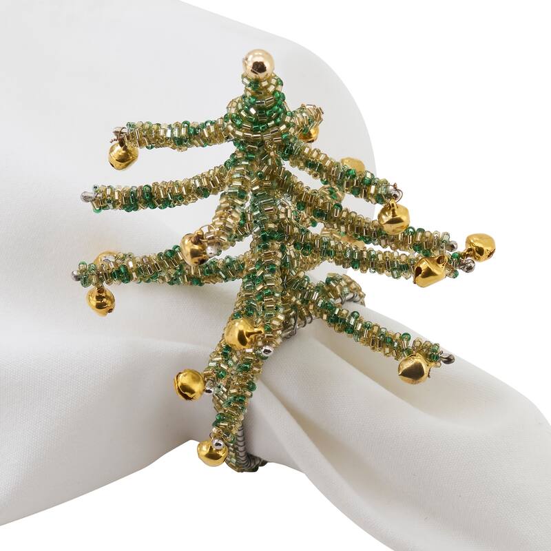 Beaded Napkin Rings With Christmas Tree Design (Set of 4)