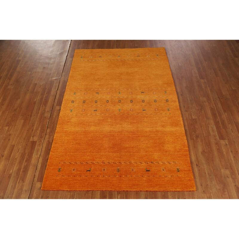 Hand Knotted Oriental 100% Wool Carpet Tribal Tribal Oranges & Rust Gabbeh Area Rug - 7' 7'' X 5' 0''