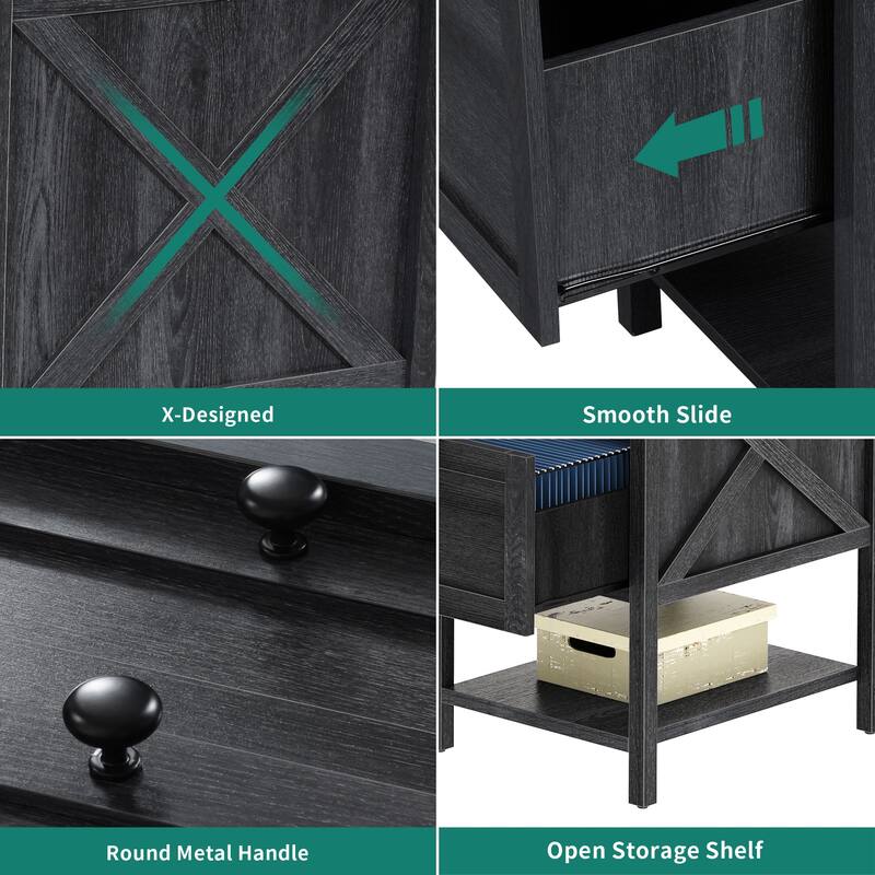 Moasis X-Design Farmhouse 60-inch Corner L-Shaped Computer Gaming Desk with Power Outlets LED Lights