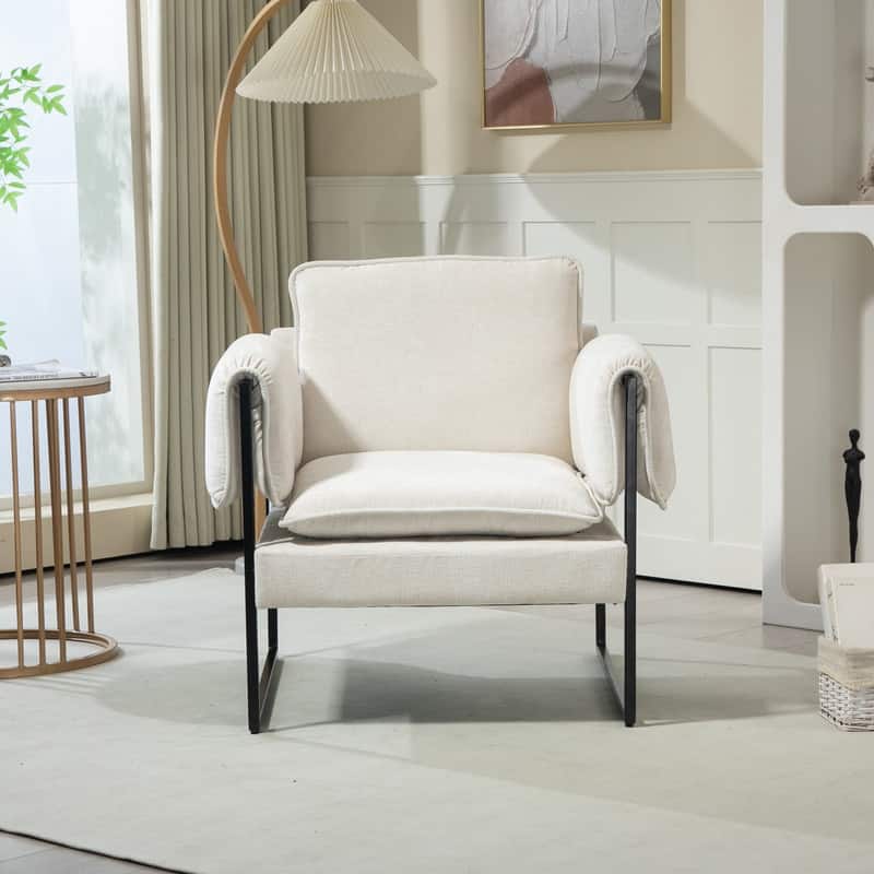XINMICS Mid-Century Modern Accent Chair, Upholstered Armchair with Armrests and Metal Frame for Living Room, Bedroom