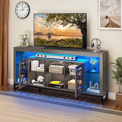 13.8" LED TV Stand for 75" TVs with Acrylic Doors Grey - 65 inches in width