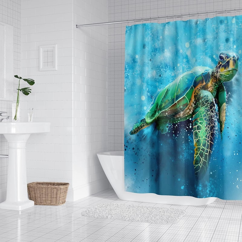 Sea Turtle Bathroom, 3D Ocean Beach Shower Curtain, 72 x 72 Inches