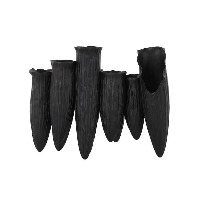 Ceramic Abstract Floral Inspired Decorative Vase with Linear Grooves and 10 Openings - White or Black - Roche River Decor