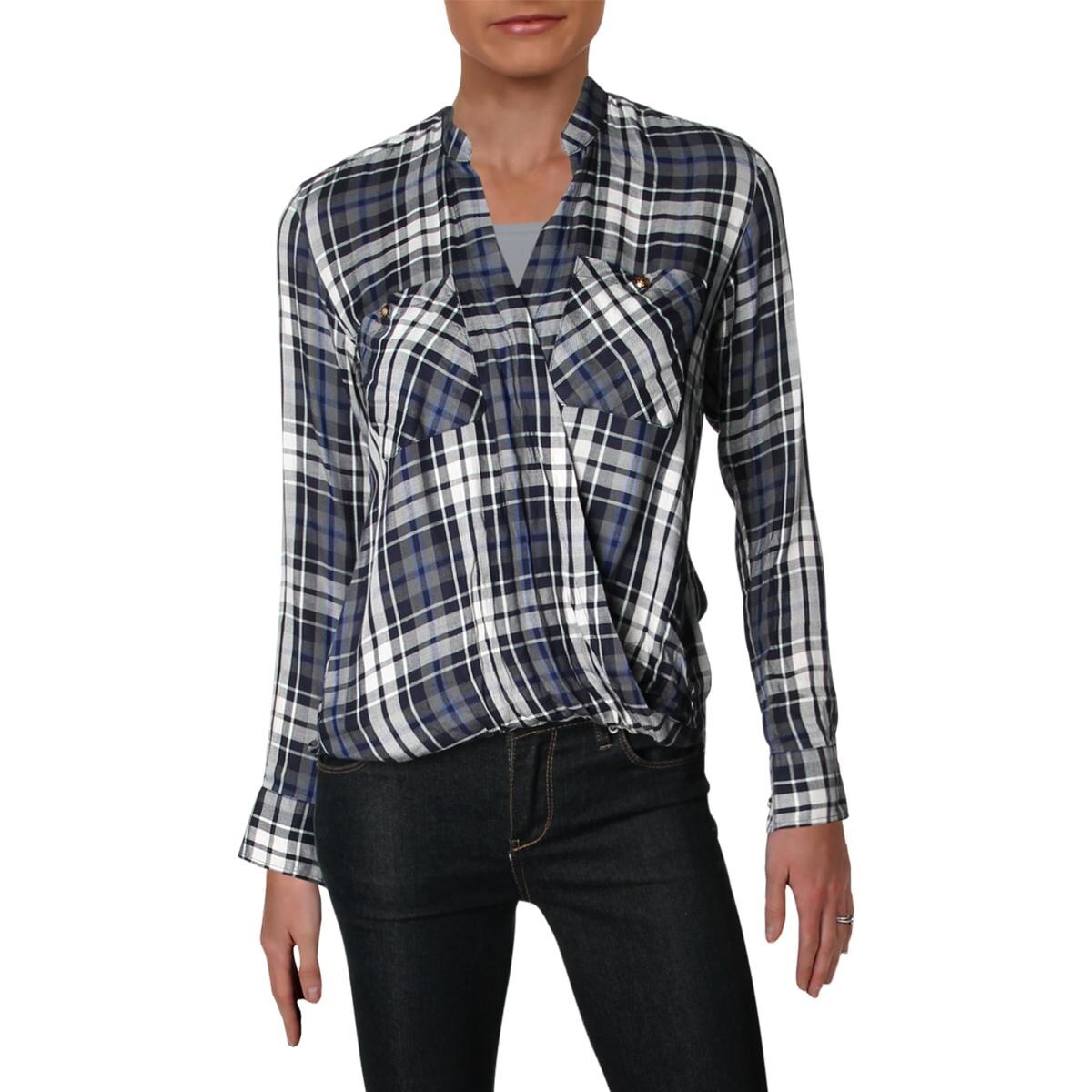 Shop Lauren Ralph Lauren Womens Rinah Wrap Top Plaid Long Sleeve