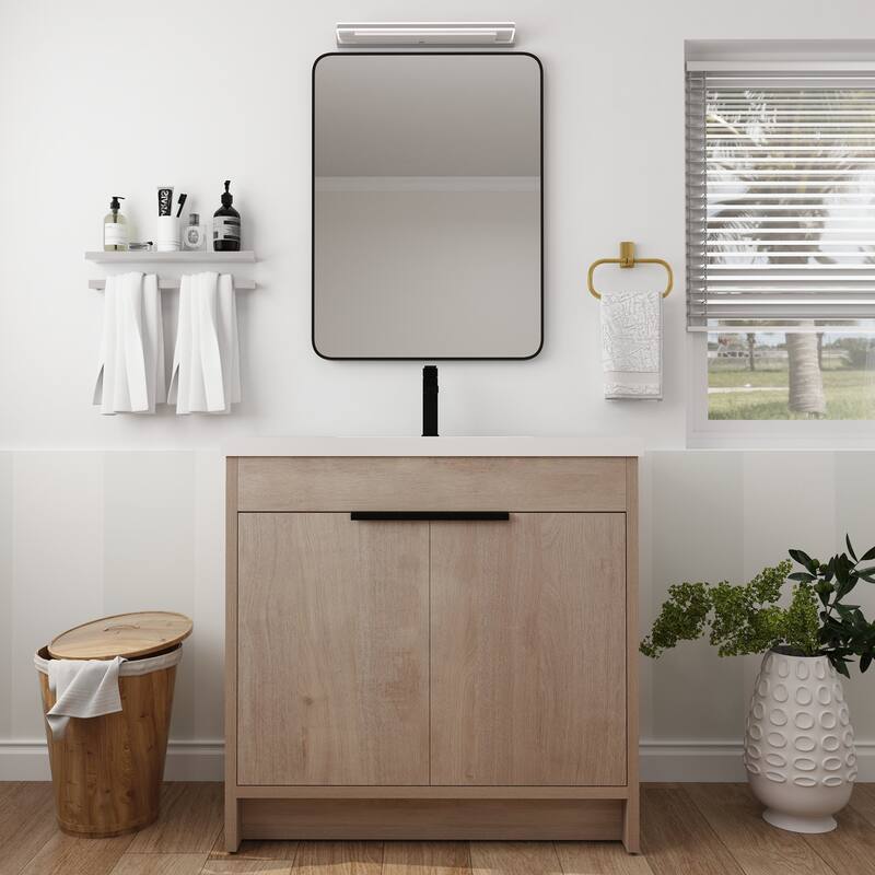 Freestanding Plywood Bathroom Vanity Set in Plain Light Oak with Integrated Sink