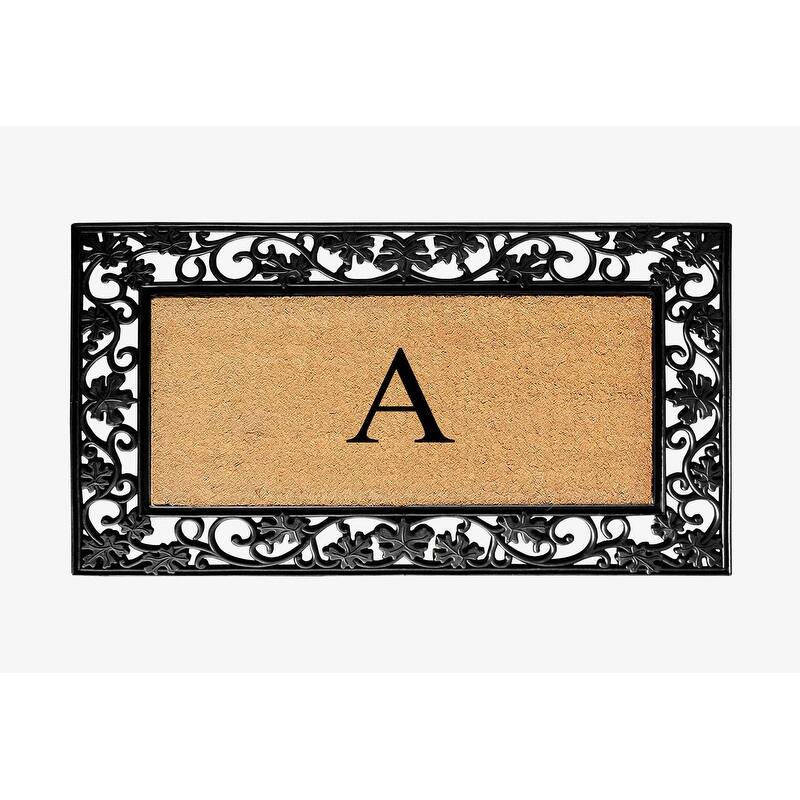 A1HC Rubber and Coir Dirt Trapper Heavy Weight Large Monogrammed Doormat, Black - A