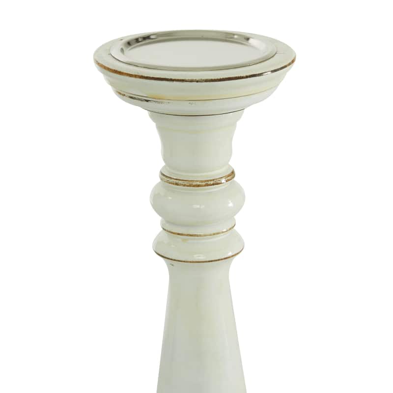 Mango Wood Candle Holder - Set of 3 White - Roche River Decor - 6"W x 6"L x 18"H