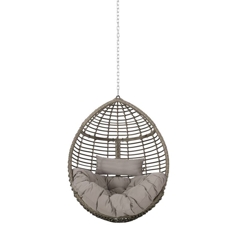 Modern Rattan Egg Chair with Water-Resistant Tufted Cushion, Teardrop Hanging Basket Chair, Wicker Swing Chair