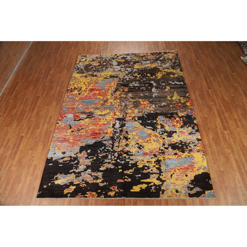 Contemporary Abstract Oriental Area Rug Hand-Knotted Wool Carpet - 8'3" x 11'3"