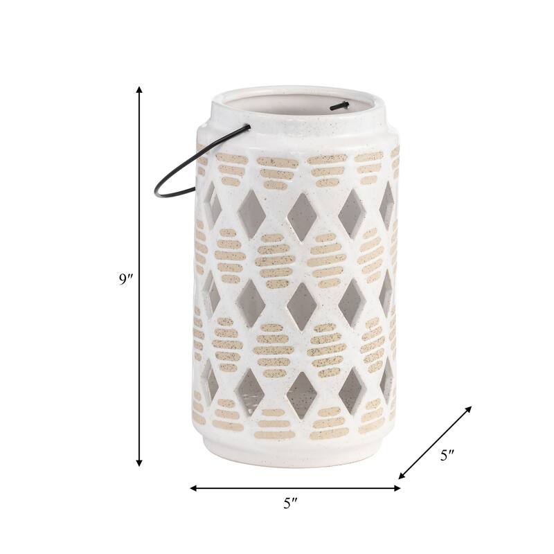 Sagebrook Home Ceramic Diamond Cut Out Lantern