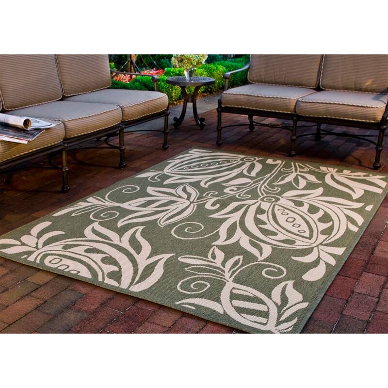 SAFAVIEH Courtyard Leatrice Indoor/ Outdoor Patio Backyard Rug - 5'3" x 7'7" - Olive/Natural
