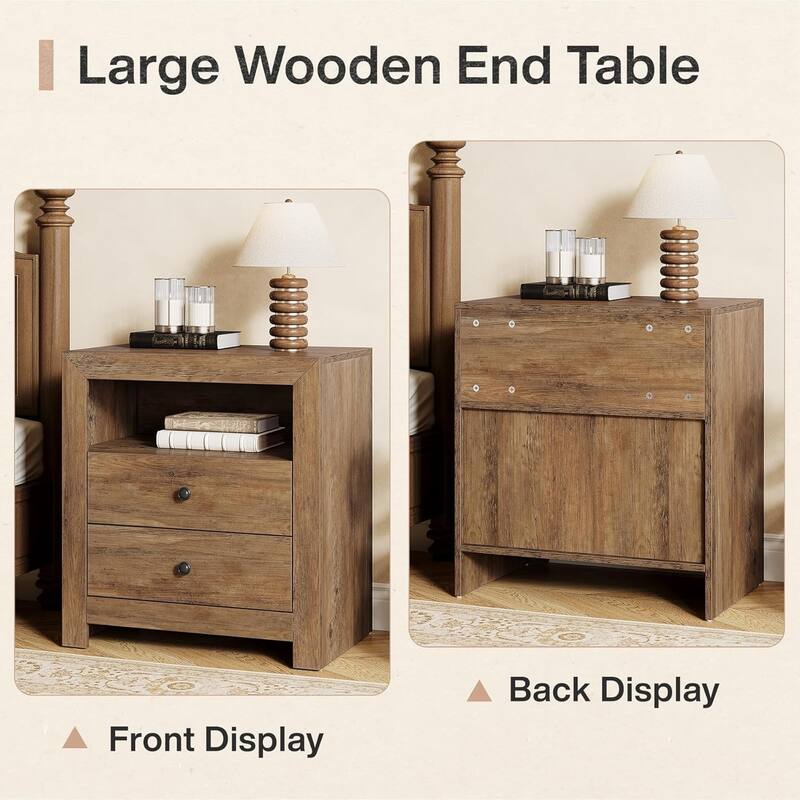 Nightstand with 2 Storage Drawers, Rustic Bedside Table for Bedroom