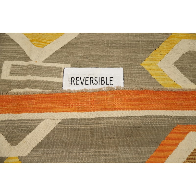 Hand Woven Oriental 100% Wool Carpet Southwestern Tribal Greys & Charcoal Kilim Area Rug - 9' 6'' X 8' 0''