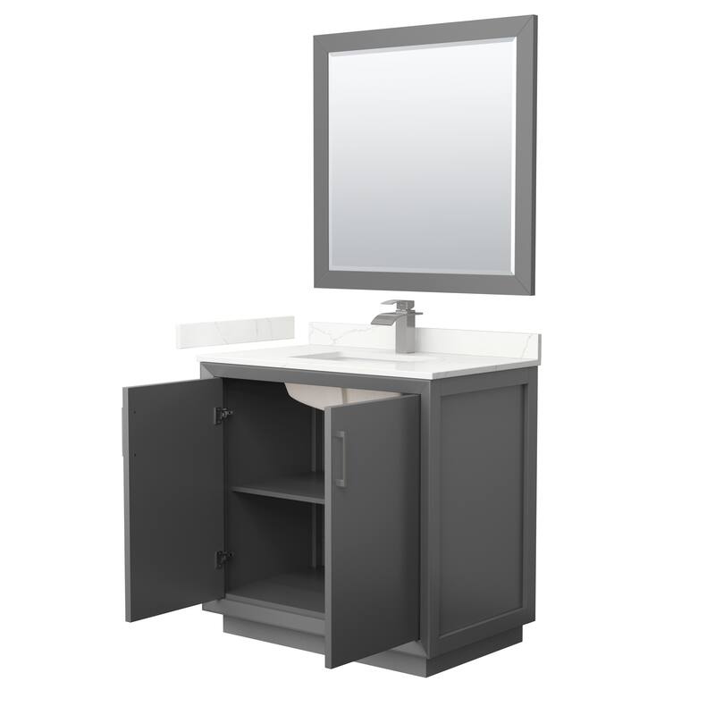 Strada 36-inch Single Vanity, Quartz Top, 34-inch Mirror