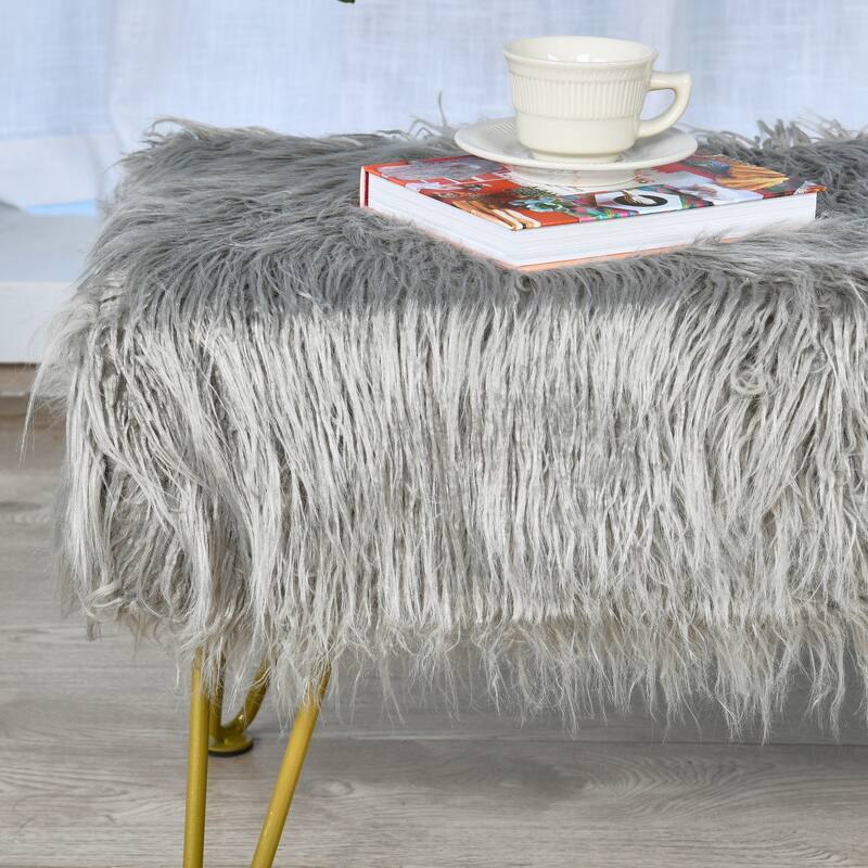 Home Soft Things Mongolian Ottoman Bench with Gold Metal Legs