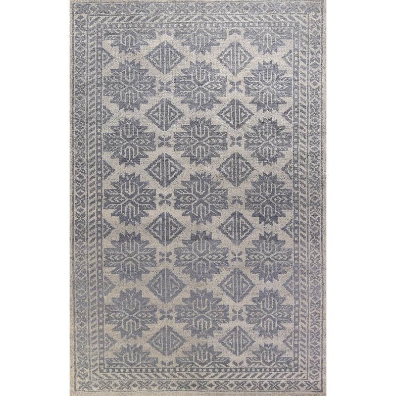 Modern Geometric Moroccan Indian Area Rug Hand-Knotted Wool Carpet - 4'11" x 7'11"