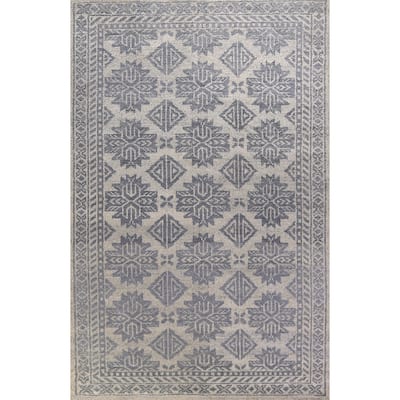 Modern Geometric Moroccan Indian Area Rug Hand-Knotted Wool Carpet - 4'11" x 7'11"