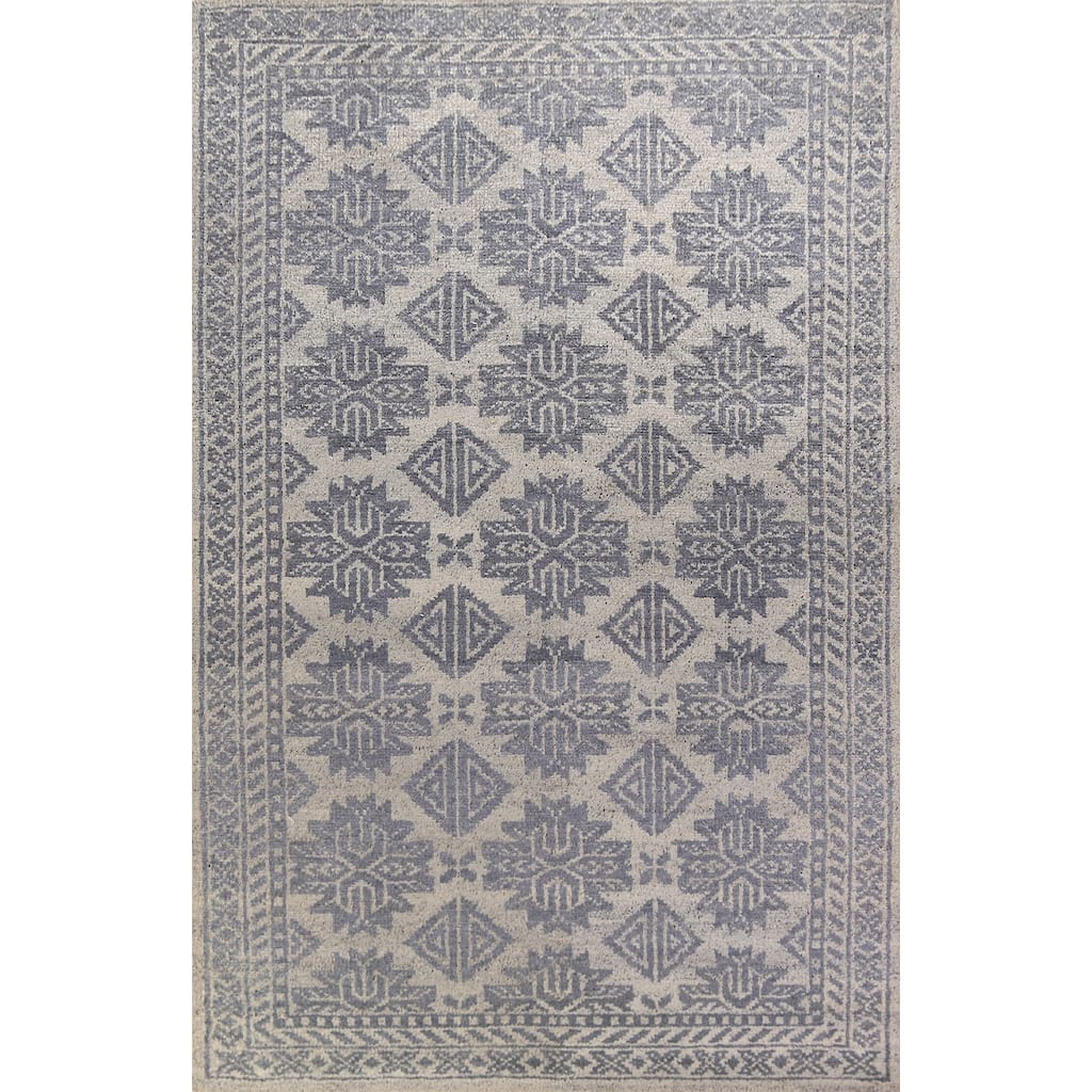 Modern Geometric Moroccan Indian Area Rug Hand-Knotted Wool Carpet - 4'11" x 7'11"