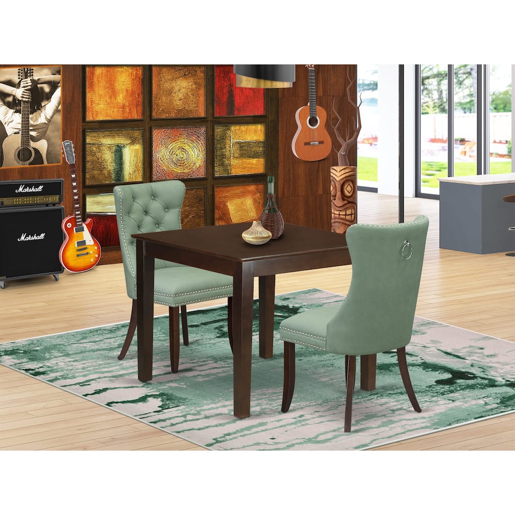 East West Furniture Dinette Set Consists of a Square Dining Table and Upholstered Chairs, Mahogany (Pieces Options)