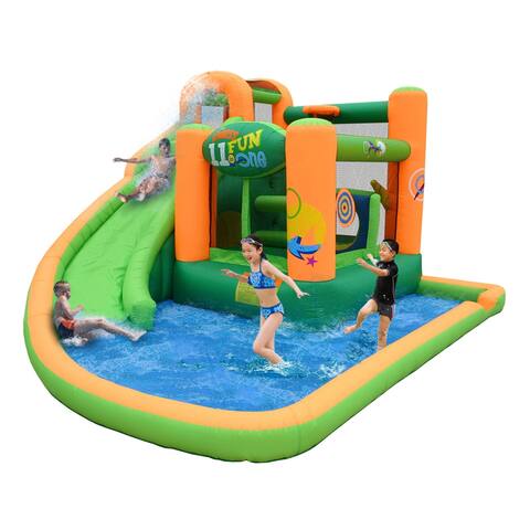 KidWise Endless Fun 11 In 1 Inflatable Bouncer - Wet and Dry Slide - 14.3'X12'X8'