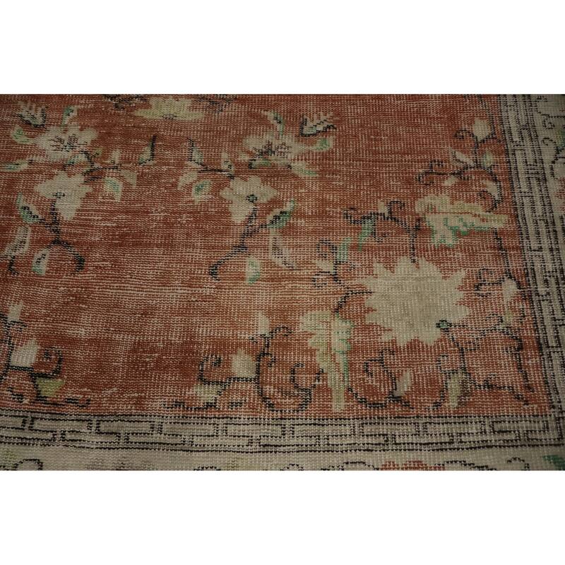 Hand Knotted Oriental 100% Wool Carpet Transitional Floral Oranges & Rust Anatolian Area Rug - 9' 3'' X 5' 6''