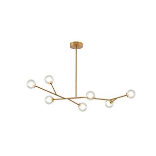 7-Light Brass Chandelier With Clear And White Glass Shades