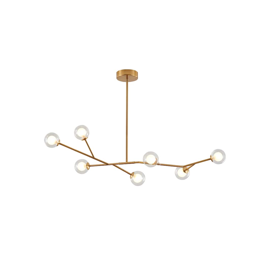 7-Light Brass Chandelier With Clear And White Glass Shades