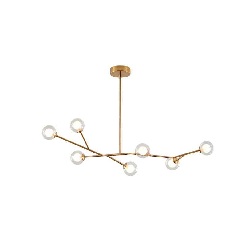 7-Light Brass Chandelier With Clear And White Glass Shades