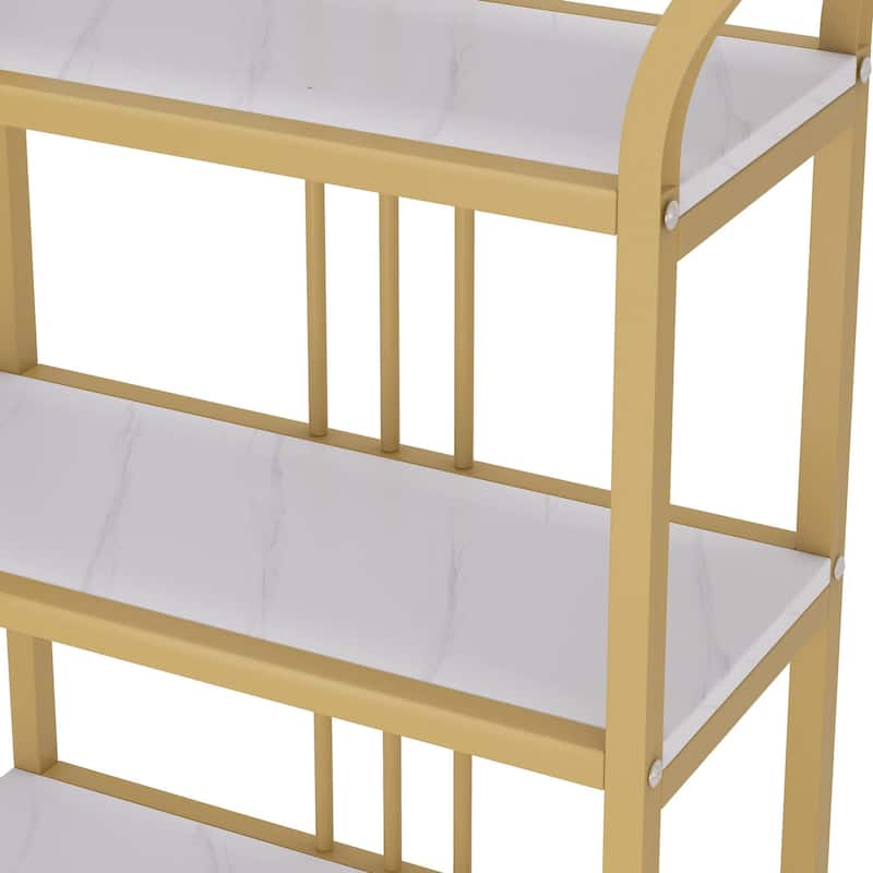6 Shelf Etagere Bookcase Bookshelf 71 inch Tall Modern Bookshelves, Gold and White