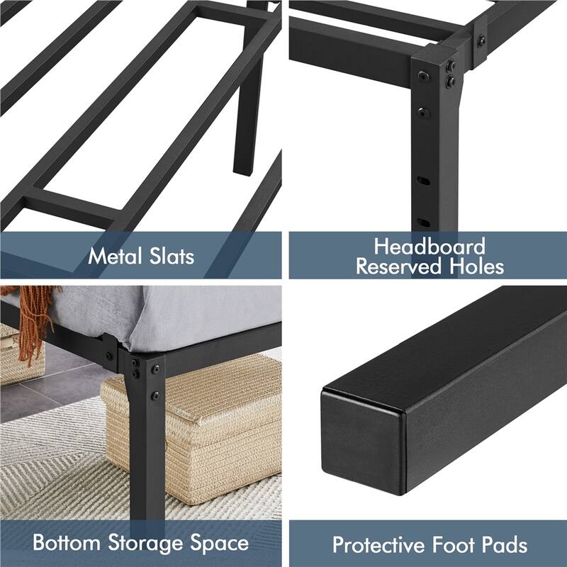 Yaheetech 16.5 Inch Metal Bed Frame with Heavy Duty Steel Slat Support Metal Platform Bed Frame with Underbed Storage
