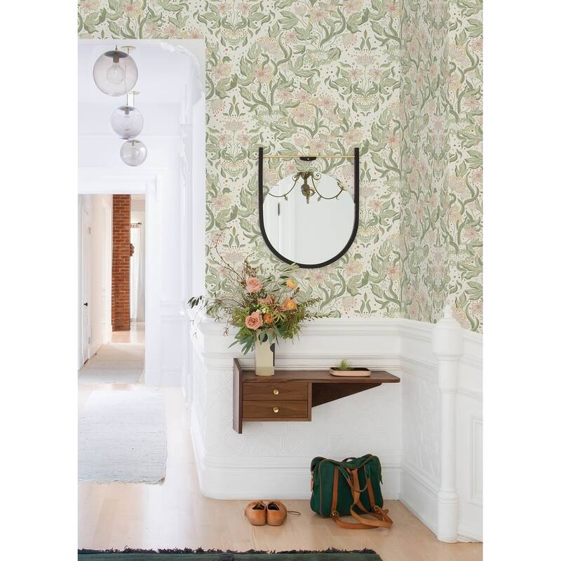 A-Street Prints Lisa Olive Floral Damask Wallpaper