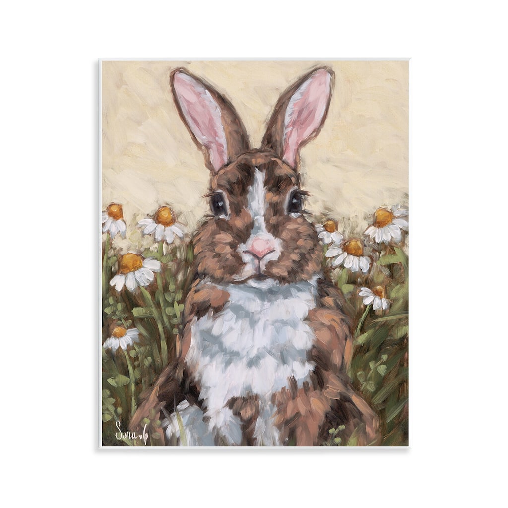 Stupell Rabbit Portrait with Daisies Wall Plaque Art Design By Sara G. Designs