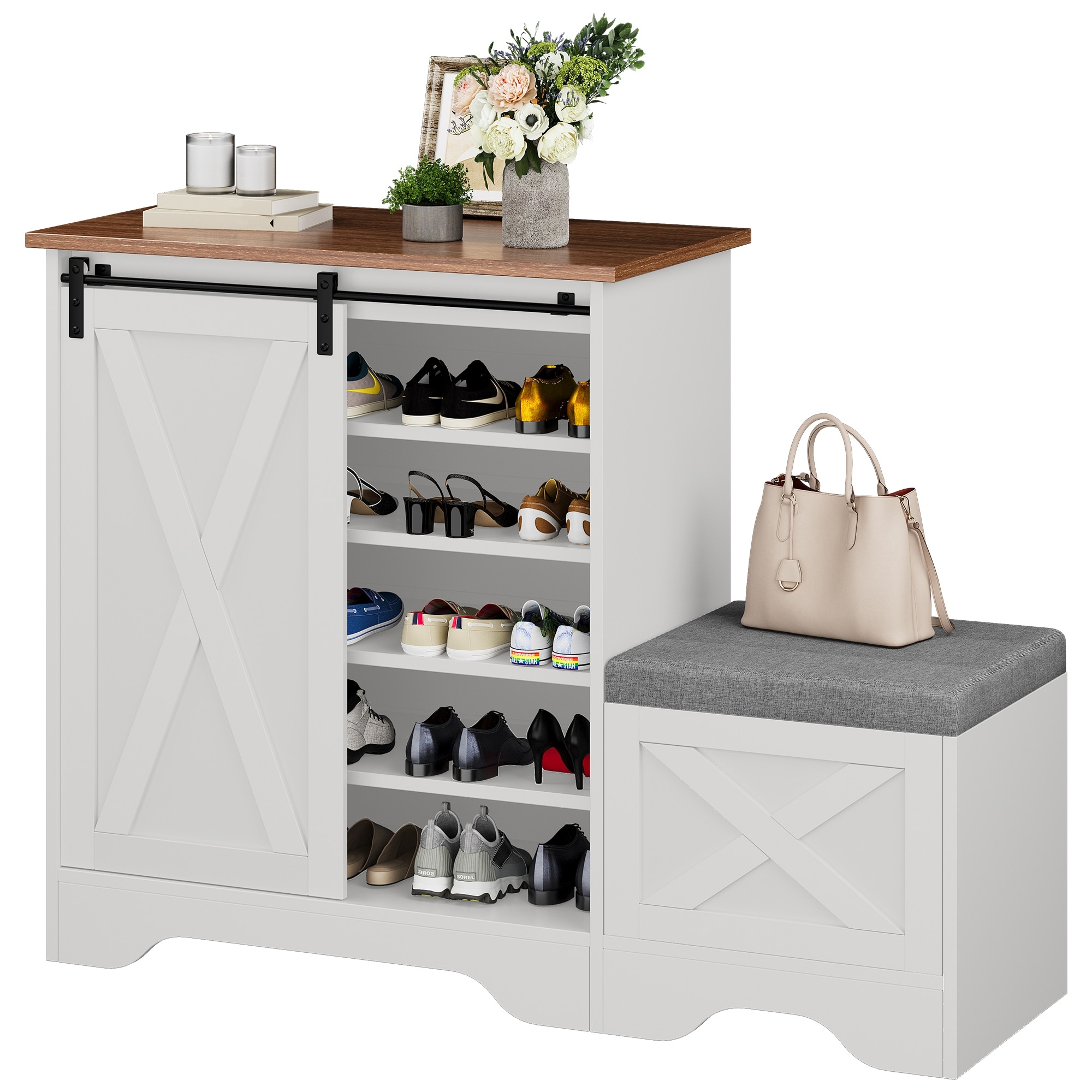 Farmhouse Shoe Cabinet with Sliding Door Shoe Bench 5 Tier Shoe Storage Cabinet with Adjustable Shelves for 20 Pairs Bed Bath Beyond 40951684