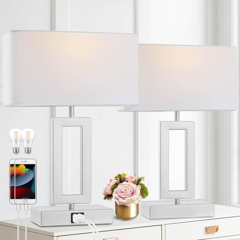 Table Lamps Set of 2 with Dual USB Ports,3-Way Dimmable Touch - 6.5"D x 10.6"W x 17"H