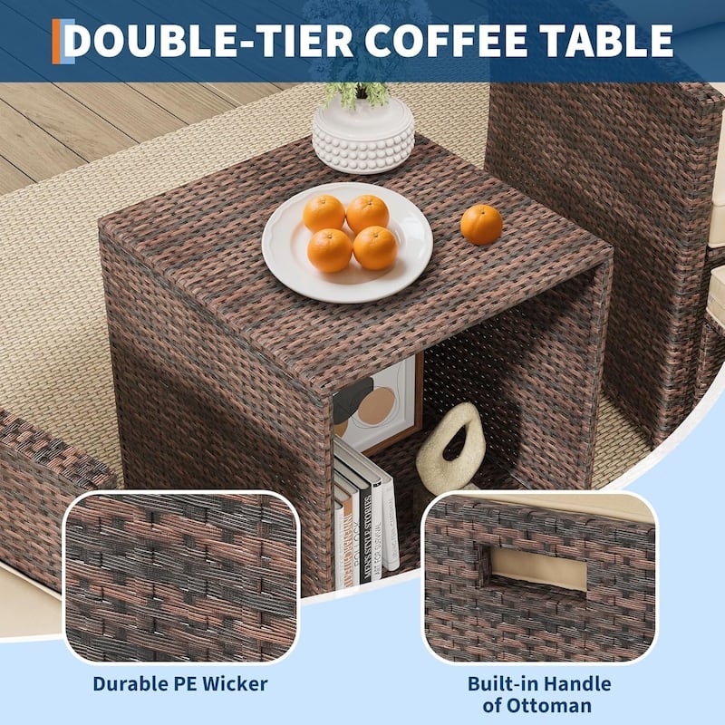 5 Piece Rattan Patio Furniture Sets for Garden, Terrace, Porch, Balconies, Lawns - 5PCs