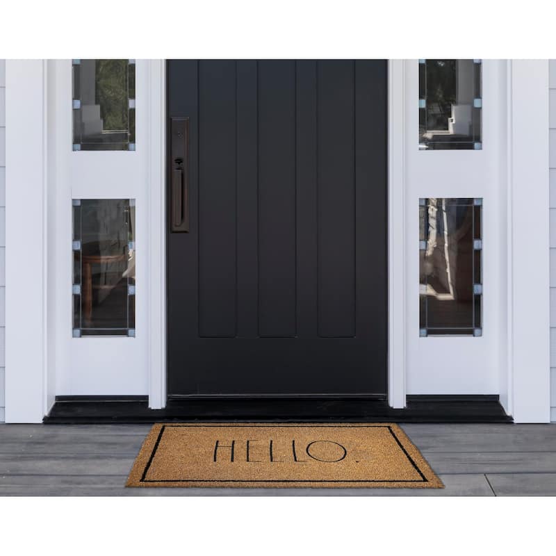 Rae Dunn Eviromentally Friendly Coir Welcome Mat - 24" x 36" - HELLO - Full Border