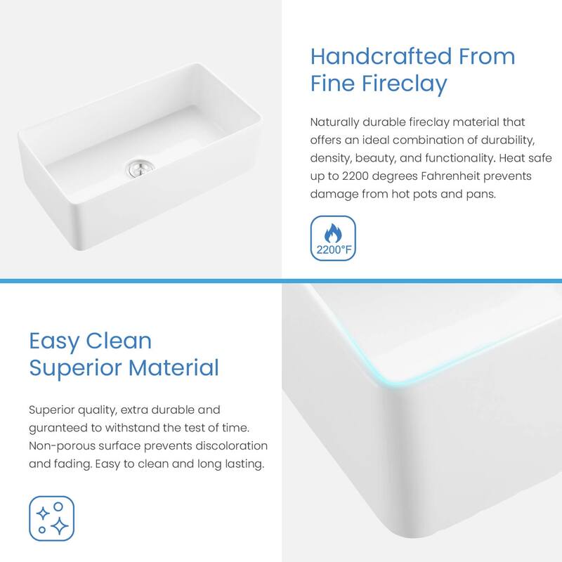 36" White Fireclay Farmhouse Undermount Kitchen Sink with Bottom Grid and Strainer