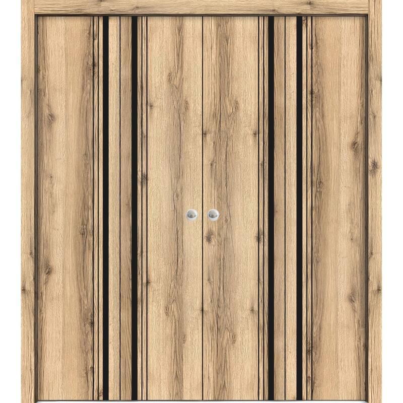 Double Bi-fold Doors Planum 0011 Oak with Sturdy Tracks - Brown - 96" x 80" (4* 24x80)